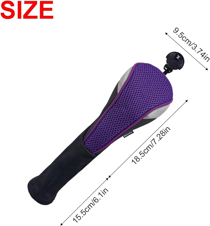 Andux 3pcs Long Neck Golf Hybrid Club Head Covers Dial No. Tag CTMT-02 | Mesh Breathable material | all the Same Size | Coloured Piping | Pull-On Closure