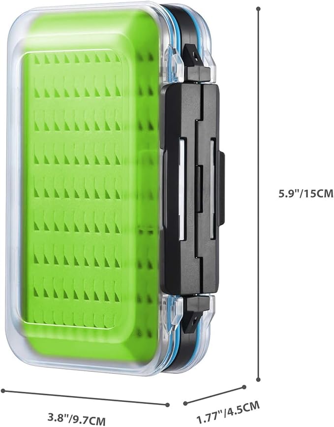 Gonex Fly Boxes for Fly Fishing Jig Boxes Two-Sided Waterproof Lightweight Fly Fishing Box Easy Grip Transparent Lid Fly Fishing Lures Box, 5.9"x 3.8"x 1.77", Green