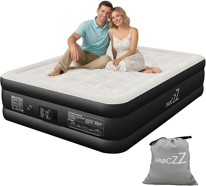 air Mattress Queen with Built in Pump – 18-Inch Thickened Inflatable Mattress for Easy Travel, Supports Up to 650 Pounds Pounds (Black, Queen)