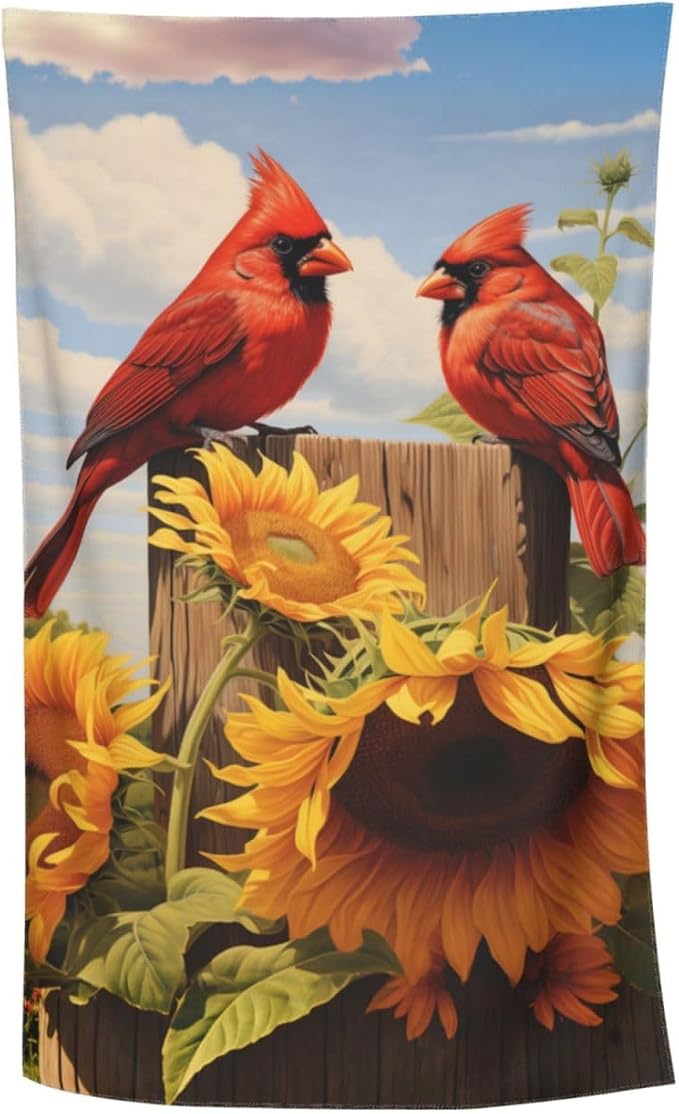 Cute Bird Beach Towel,32x52in,Quick-Dry Sand-Free Bath Towels,Microfiber Lightweight for Travel Pool Yoga Beach Outdoor Activities Decor Accessories Gifts (Red Cardinal Sunflower)
