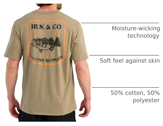 HUK Mens Performance Fishing Logo Tee, Short Sleeve T-Shirt for Men