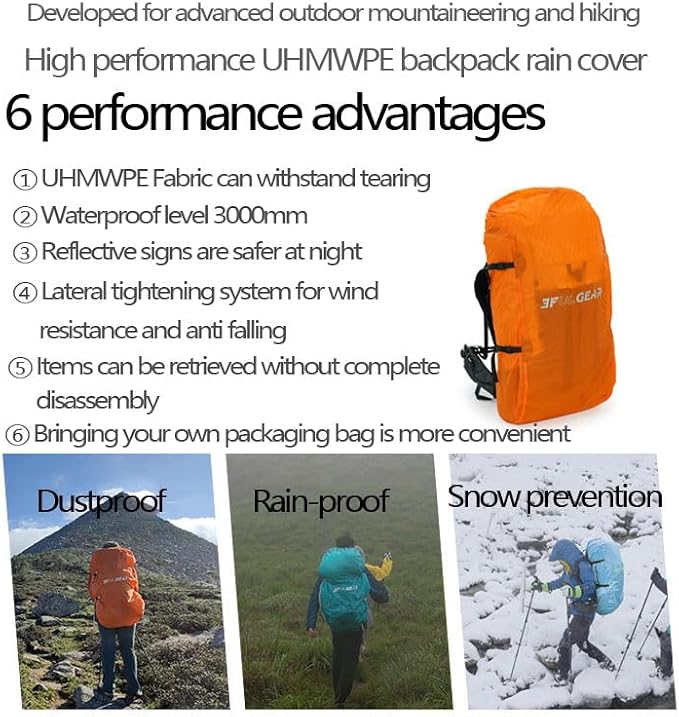 3F 20-85L backpack rain cover, waterproof, dustproof, wear-resistant, tear resistant outdoor hiking backpack cover (blue-L)