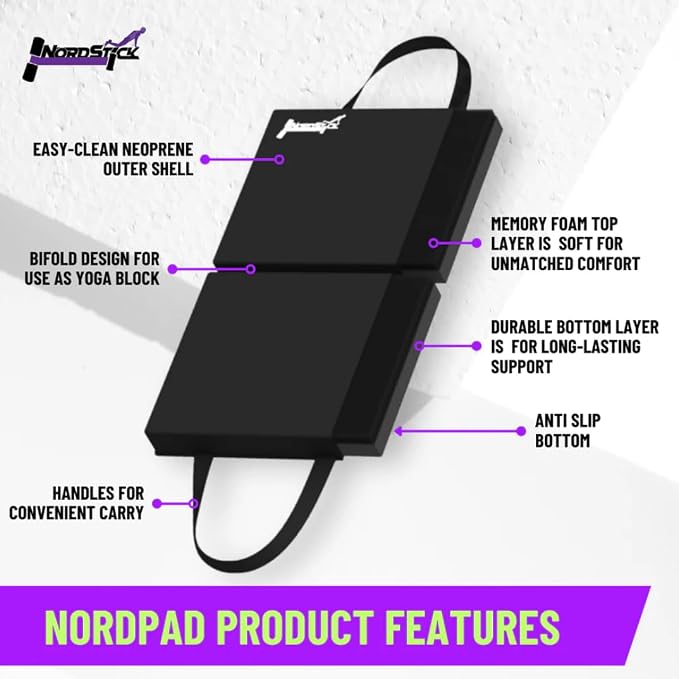 Nordstick NordPad Pro Nordic Curl Knee Pad Premium Soft Exercise Mat for Knees and Elbows, Nordic Curls, Stability Training, Yoga, Physical Therapy, and Home Workouts