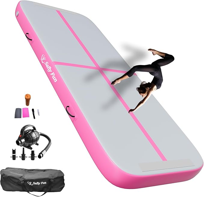 Inflatable Gymnastics Mat 6.6ft/10ft Air Tumble Track Training Mat 4/8 inches Thick Tumbling mat with Electric Pump for Home Use/Tumble/Gym/Training/Cheerleading/Water/Yoga