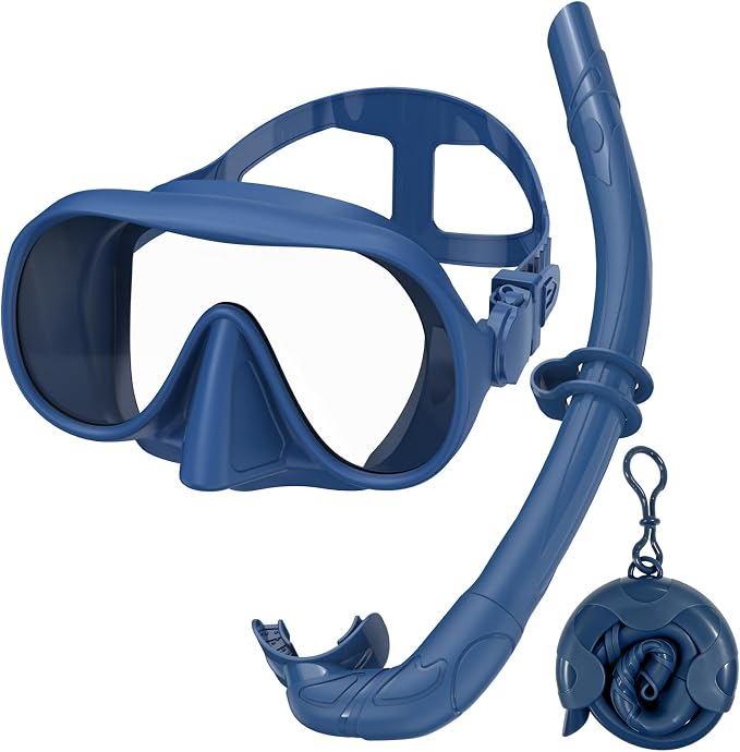 Snorkeling Gear for Adults, Snorkel Set Adult, Scuba Diving Mask, Panoramic View Anti-Leak Anti-Fog Dive Swimming Goggles Tempered Glass Panoramic Wide View Travel Portable Foldable