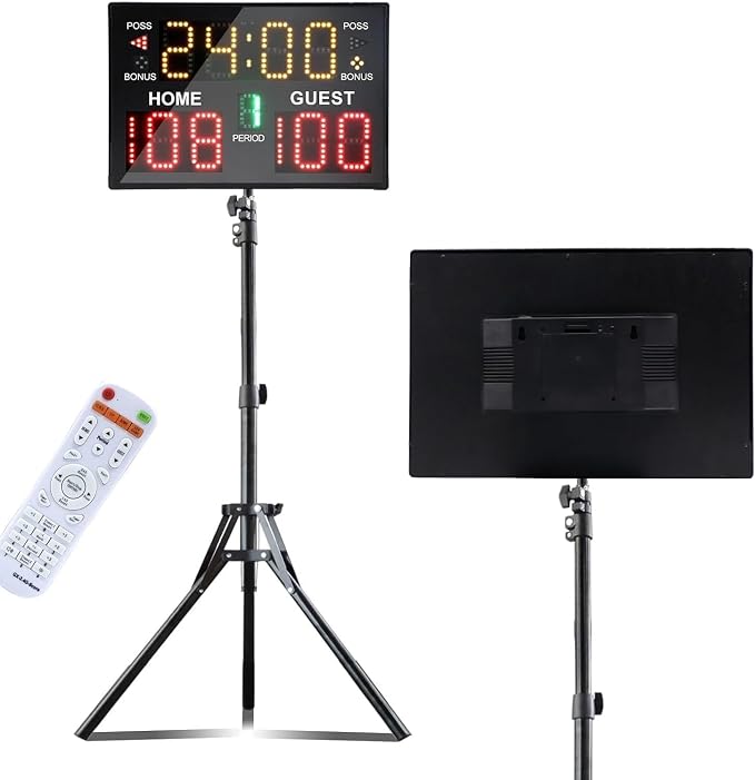 Portable Digital Scoreboard with Remote, LED Electronic Score Keeper, Battery Powered Basketball Score Board, Outdoor Scoreboard for Indoor Outdoor Courts & Sports Events
