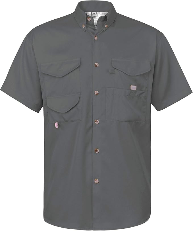 Alimens & Gentle Short Sleeve Fishing Shirt Wicking Fabric Sun Protection Casual Button Down Shirts