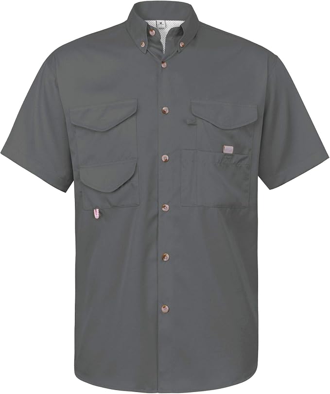 Alimens & Gentle Short Sleeve Fishing Shirt Wicking Fabric Sun Protection Casual Button Down Shirts