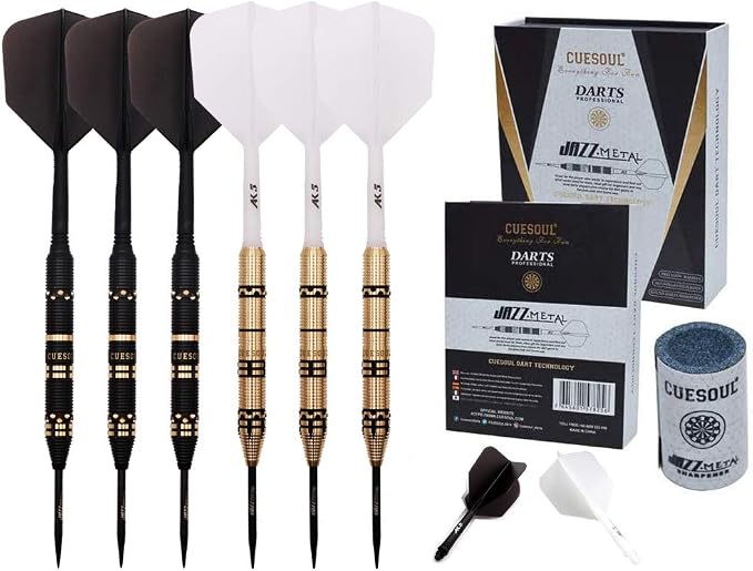 CUESOUL Jazz-Metal Luxury Steel Tip Darts Set 21g/24g/26g with AK5 Integrated Dart Flights