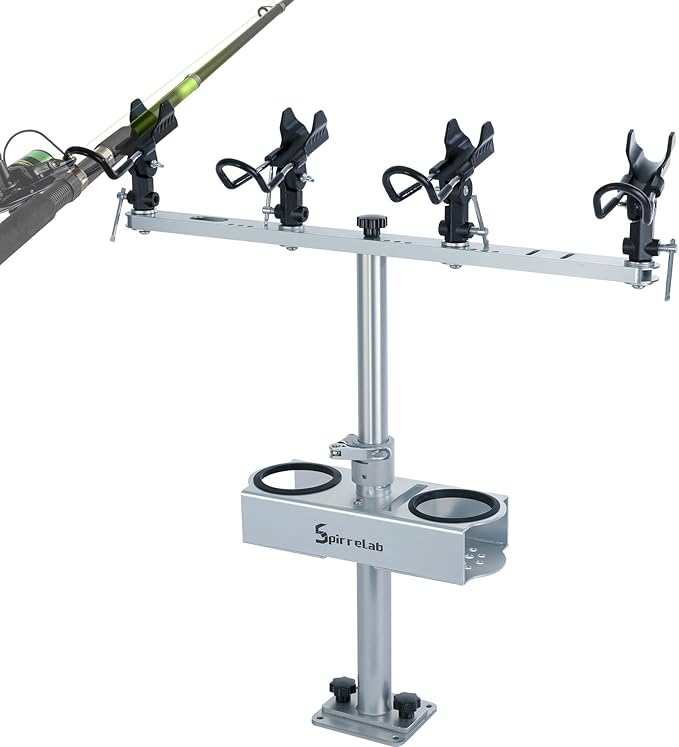Spider Fishing Rod Holders for Boat, Aluminum Crappie Fishing Pole Mount, Adjustable Height & Angle, Boat Rod Rack for Spider Rigging