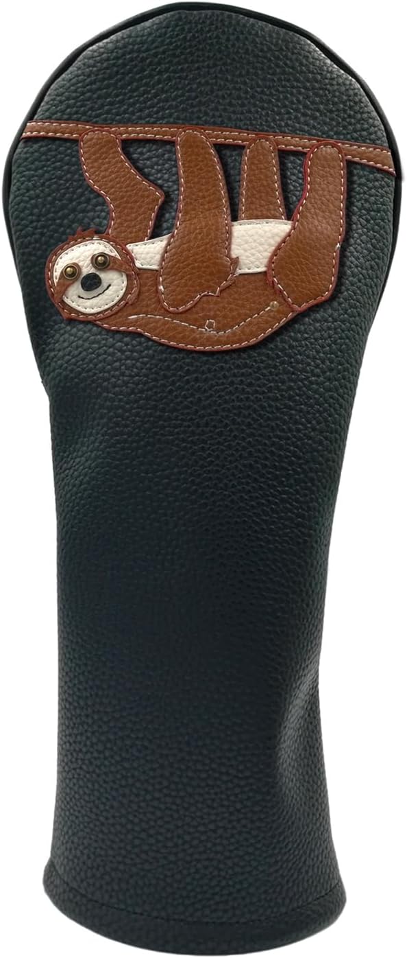 Sloth PU Leather Golf Club Covers Driver Headcovers Fairway Woods Hybrid Protector with Interchangeable Number Tag