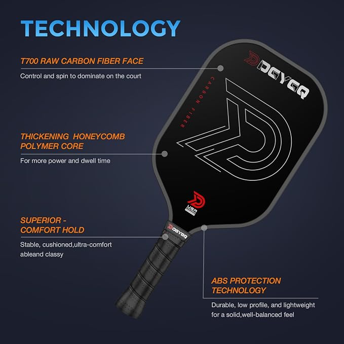 DGYGQ Pickleball Paddles with Polypropylene Honeycomb Core, T700SC Power Carbon Fiber Pickleball Paddle, Increased Power for Ultimate Spin & Consistency