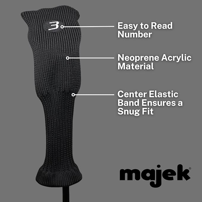All Hybrid Head Cover Golf Club Black Sleek Tight Fit Headcover Set 3-PW Acrylic Head Covers 3 4 5 6 7 8 9 PW Easy to See Large White Embroidered Numbers