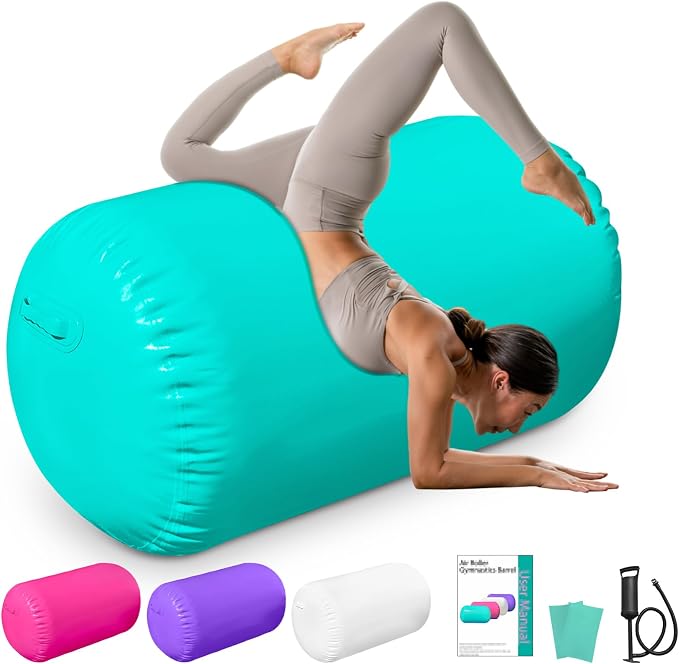 Air Roller Gymnastics, 47.2x23.6"/47.2x31.5" Inflatable Air Tumble Barrel, Back Handspring Training Gymnastics Barrel for Tumbling Cheerleading Yoga Gym with Manual Air Pump Indoor&Outdoor Use