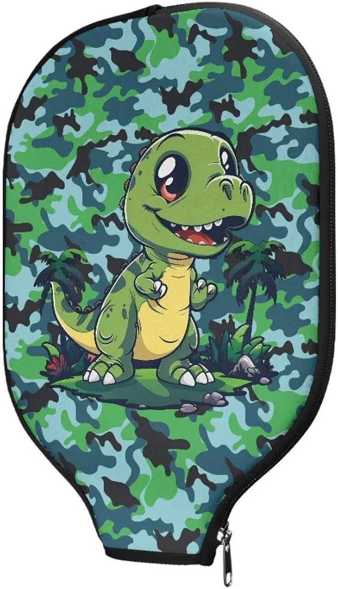 Dinosaur 1 Pack Pickleball Paddle Covers 8.7 X 11.4 Inch Neoprene Pickleball Racket Sleeve Zippered Pickleball Paddle Case Universal Pickleball Racket Cover for All People