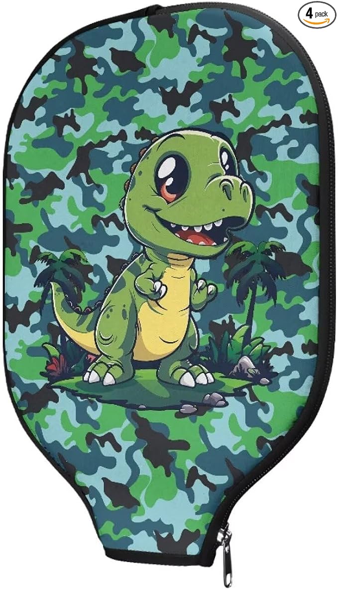 Dinosaur 4 Pack Pickleball Paddle Covers 8.7 X 11.4 Inch Neoprene Pickleball Racket Sleeve Zippered Pickleball Paddle Case Universal Pickleball Racket Cover for All People
