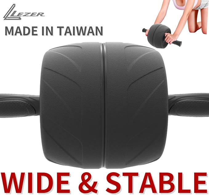 LEZER Ab Roller Wheel, Abdominal Workout, Extra Wide 5.5", Exercise Wheel, Home Gym Fitness Equipment, Core Strength, Muscle, Thick Knee Pad, Made In Taiwan Black