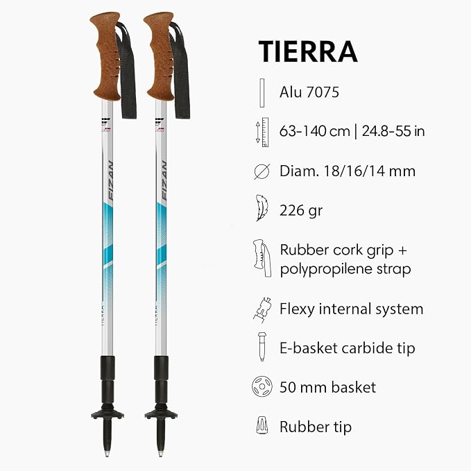Fizan Tierra Trekking Poles – 8 oz, Ultralight, Backpacking, Thru Hiking Poles, Adjustable, Collapsible, Customized Fit, Cork Grips, Aluminum Walking Sticks