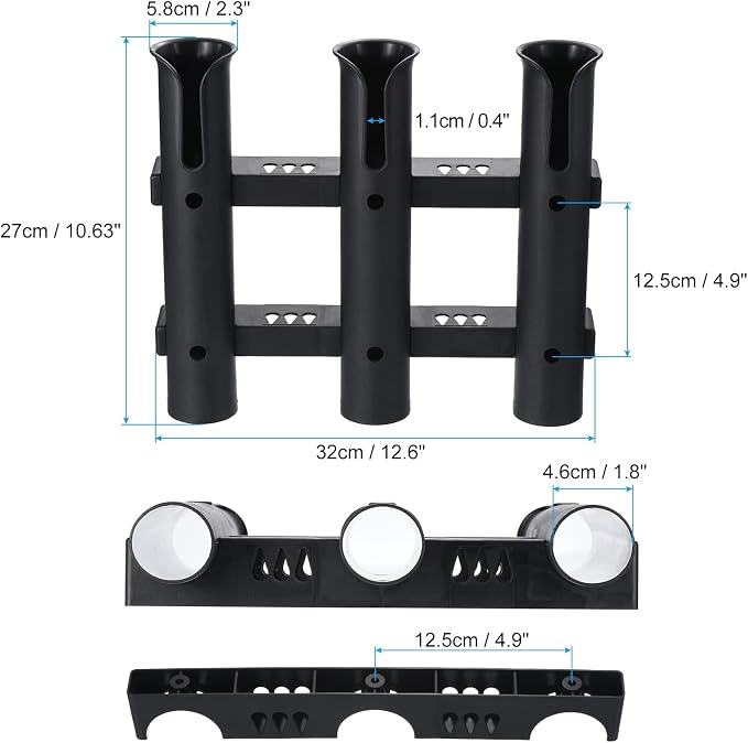PATIKIL Fishing Rod Holder for Boat Plastic Rod Holder 3-Tube Pole Rack 3 Pack Wall/Side Mounted Fishing Pole Holder with Screws for Kayak, Truck, Black