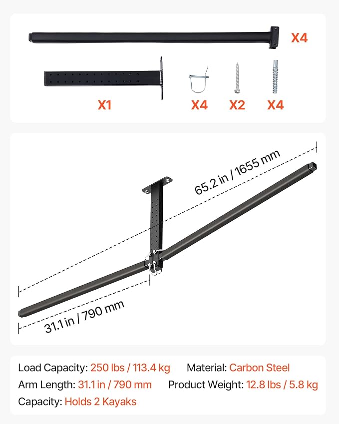 VEVOR Kayak Storage Rack, Heavy Duty Adjustable Freestanding Stand with Lockable Wheels for Indoor Outdoor Garage Shed Dock, Holder for Canoe, SUP, Surfboard & Paddleboard