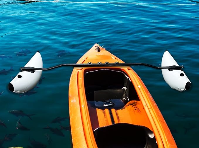 Pactrade Marine Boat Kayak Canoe Outrigger Stabilizer System PVC Inflatable Float Buoy Buoyant Fishing Grey Gray Tube Sidekick Arm Kit Breath Kayaking Rod Adjustable Accessories Repair Patches Outdoor