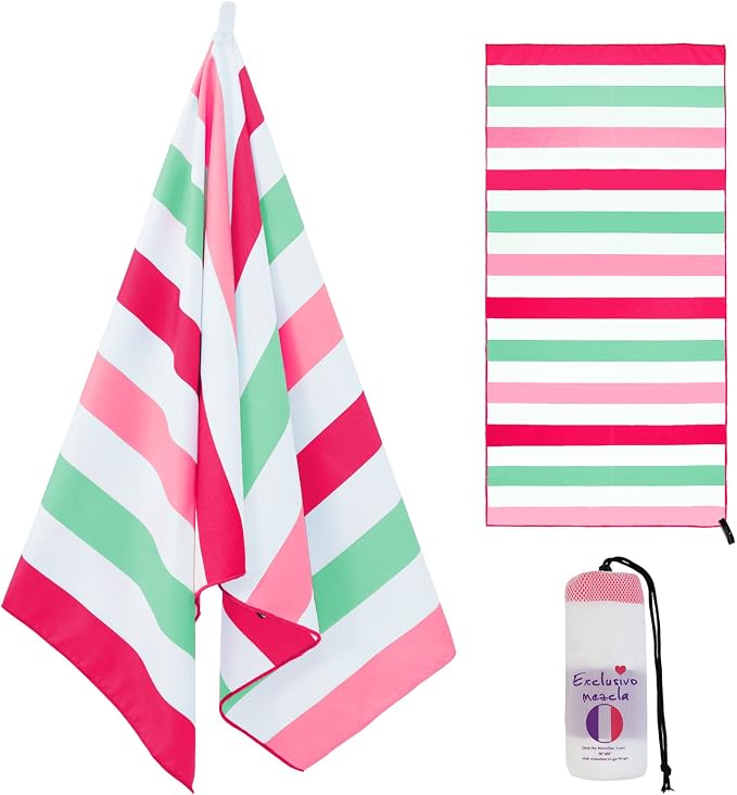 Exclusivo Mezcla Microfiber Quick Dry Beach Towel, Large Lightweight Sandfree Pool Towel for Swimming Camping Travel with Bag (Pink, 30x60 Inches)