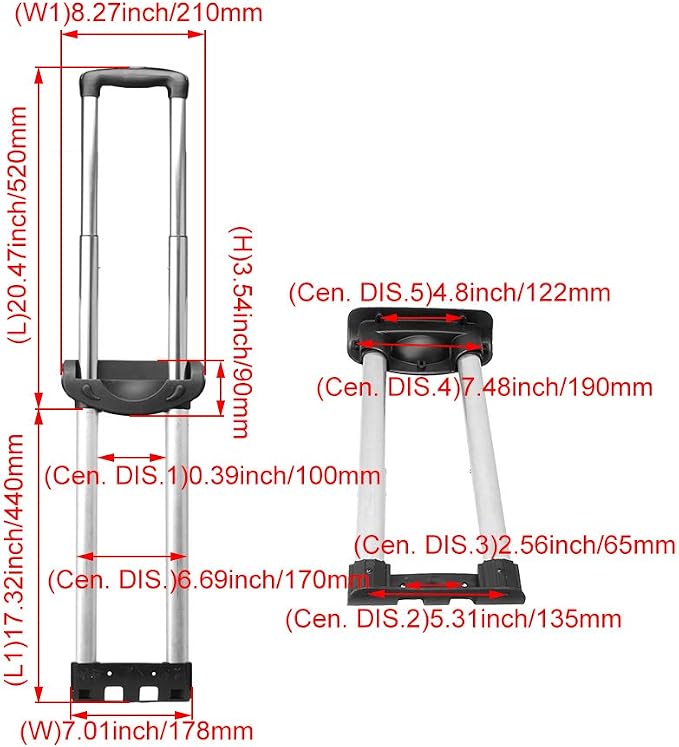 RDEXP Stretchable Length Travel Luggage Telescopic Handle Replacement Spare Part Suitcase Pull Drag Rod G003 20inch Black Silver