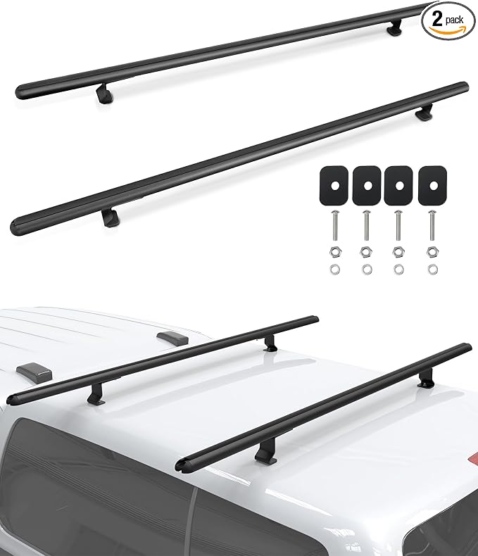 Mountainpeak 500LB Capacity Pickup Truck Topper Ladder Rack Camper Shell Roof Rack for Van Trailer Truck Cap Rack - 60" Crossbar Aluminum Black