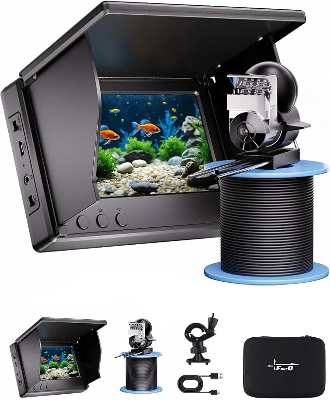 FOURQ Underwater Fishing Camera,Fishing Camera with Infrared Night Vision Light, Portable Fish Finder with 100ft Cable, 4.3 Inch LCD and Upgraded HD Lens for Ice Lake Boat Kayak Fishing