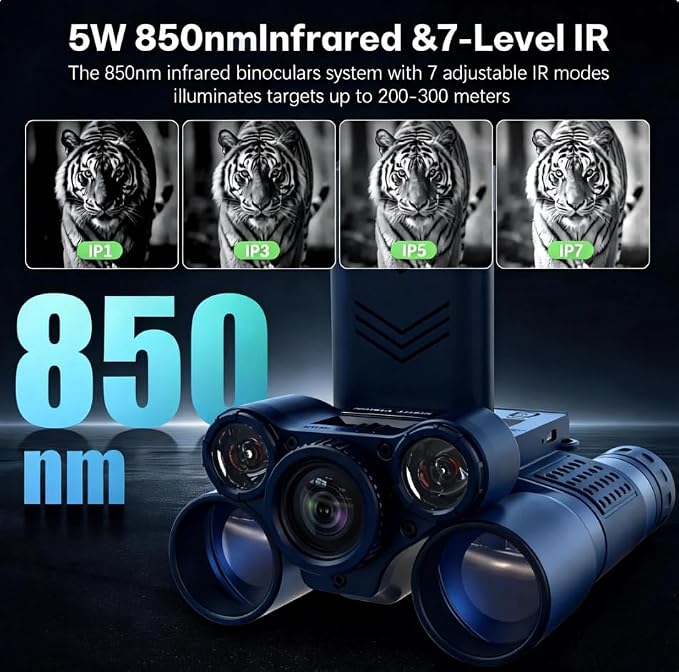 Binoculars with Camera and Night Vision - 12x42 Digital Binoculars with 2.4" IPS Screen, 7 IR Modes for 200-300m in Darkness, for Adults Bird Watching, Hiking, Camping - Includes 32GB Card (Midnight)