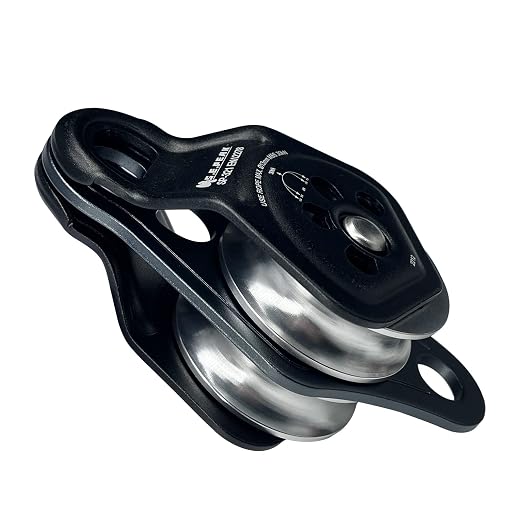 30kN Upgraded Rescue Double Pulley Sheave with Swing Plate,CE High Strength Pulley for Backyard Zipline, Climbing, Rock Rescue Lifting, Hauling, Fit Rope up to 13 mm/Holds Up to 6750lbs,Black