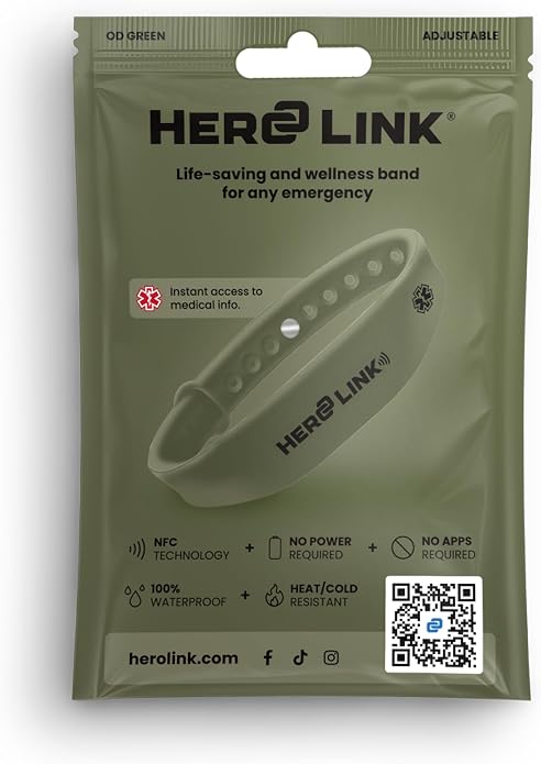 Hero Link® Medical ID Bracelet & Wellness Wristband – Adjustable Silicone, Waterproof, Heat-Resistant, Smart Band with NFC Tag for Instant Emergency Info Access