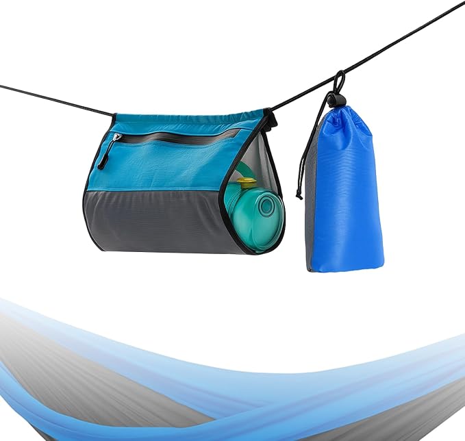 Hammock Ridgeline Organizer Hammock Storage Bag with Cord Hanging Dangling Pouch for Water Bottles Phone Flashlight Sunglasses Wallet Camping Backpacking Travel Hiking Climbing Accessories