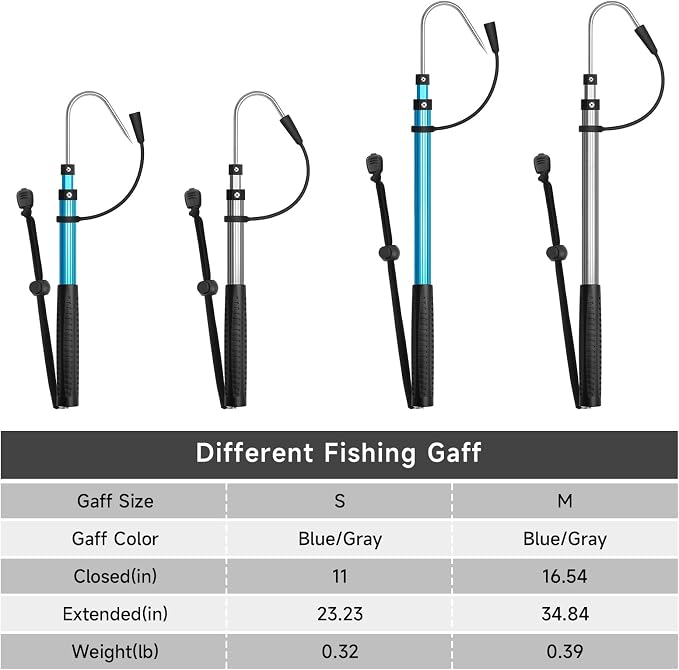 SANLIKE Telescopic Fishing Gaff Aluminum Pole with Nonslip Rubber Handle Stainless Steel M8 Screw Hook