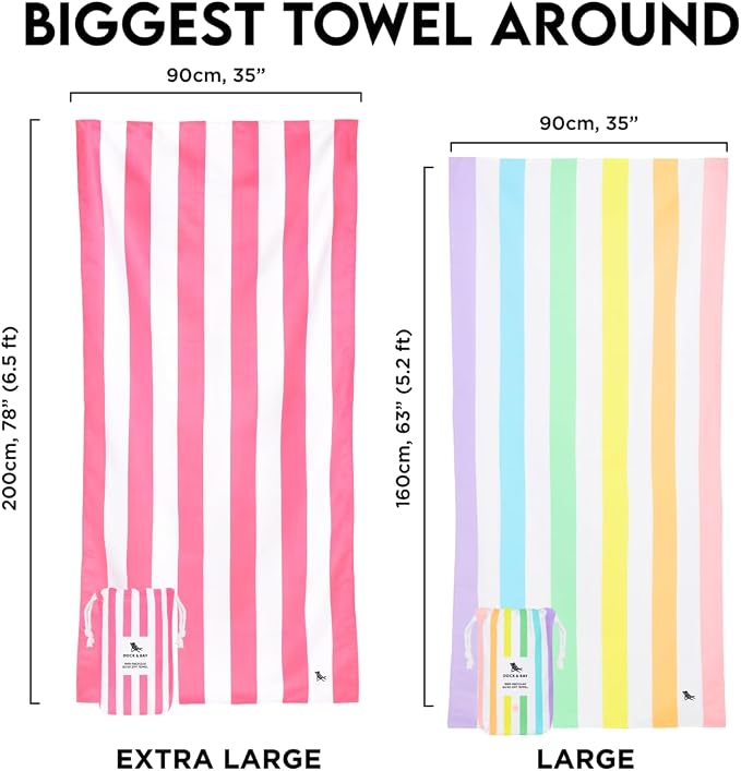 Dock & Bay Beach Towel - Quick Dry, Sand Free - Compact, Lightweight - 100% Recycled - Includes Bag -Cabana - Set J (6), Extra Large (200x90cm, 78x35)