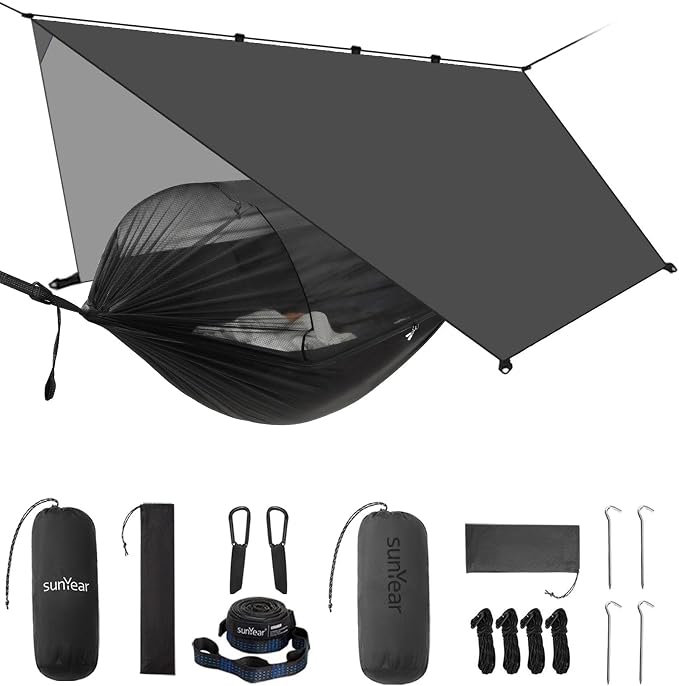 Sunyear Camping Hammock with Spacious Net, Single/Double,Outdoor&Indoor