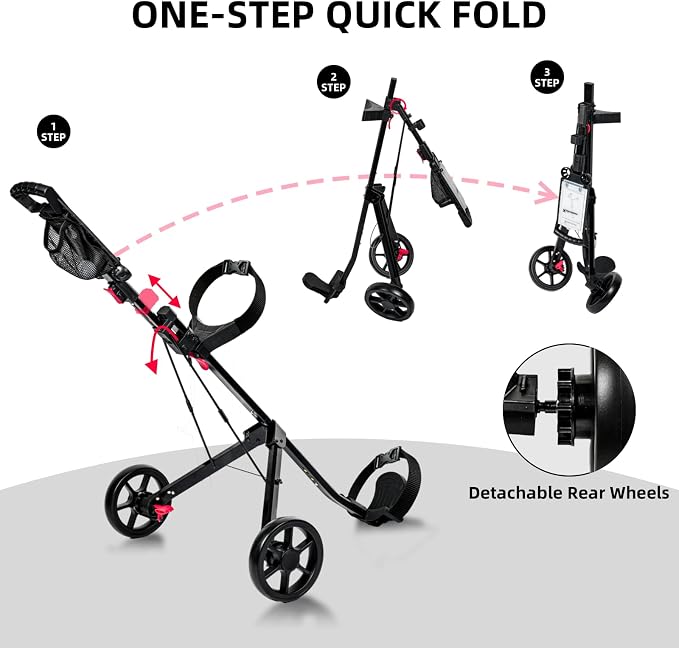 XDriveMax GC01 Golf Pull Push Cart 2 Wheel,Foldable Golf Push Cart for Golf Clubs,Lightweight Folding Golf Walking Pull Carts