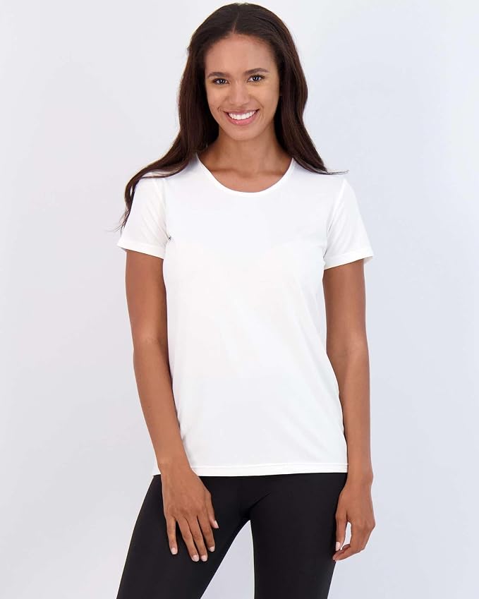Real Essentials 5 Pack: Women's Short Sleeve T-Shirts Workout Tops Fitness Pilates Gym Activewear Athletic (Plus Available)