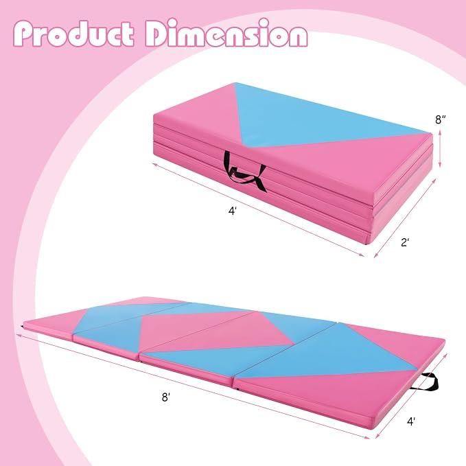 Goplus Gymnastics Mat, Folding Tumbling Mat with Carry Handles, Hook & Loop Fasteners, 4 Panels for Fitness Exercise Yoga Stretching Aerobics Workouts, Thick Gym Mats for Home