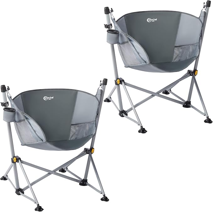 Portal Large Hammock Camping Chair Folding Rocking Chairs Portable Swinging Chair Wide Seat for Outdoor Lawn Patio Garden,Support 350 lbs, Grey, 2 Pack
