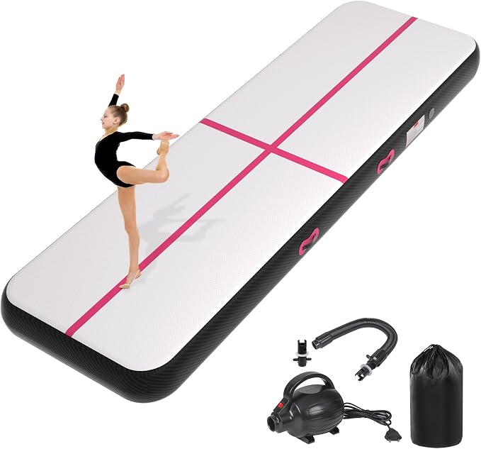 Inflatable Air Gymnastics Tumbling Mat 6ft 10ft 13ft 16ft 20ft, Air Tumble Track Mat 4/8 inches Thickness with Electric Air Pump for Home Use Training Cheerleading Yoga Water Beach Park
