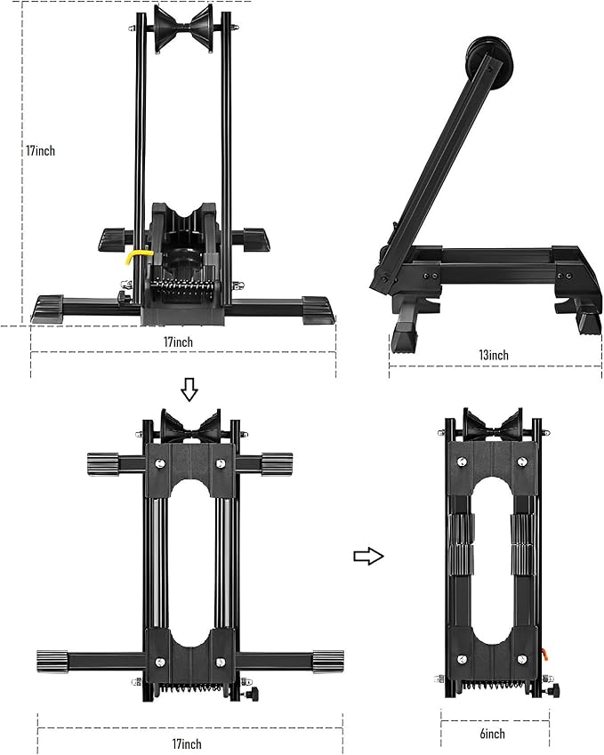 Foldable Bike Floor Stand - Aluminum Alloy Universal Bicycle Parking Rack for Mountain, Road & Kids Bikes - Indoor Bike Storage Holder for Garage, Home & Shop Display
