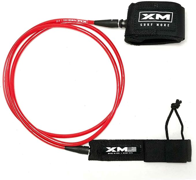 Regular Premium Surfboard Leash, 5/6/7/8/9/12ft Length, Cord (.270 in.) Unbreakable Swivels, Detachable Railsaver, Made in USA [3 Yr Warranty]