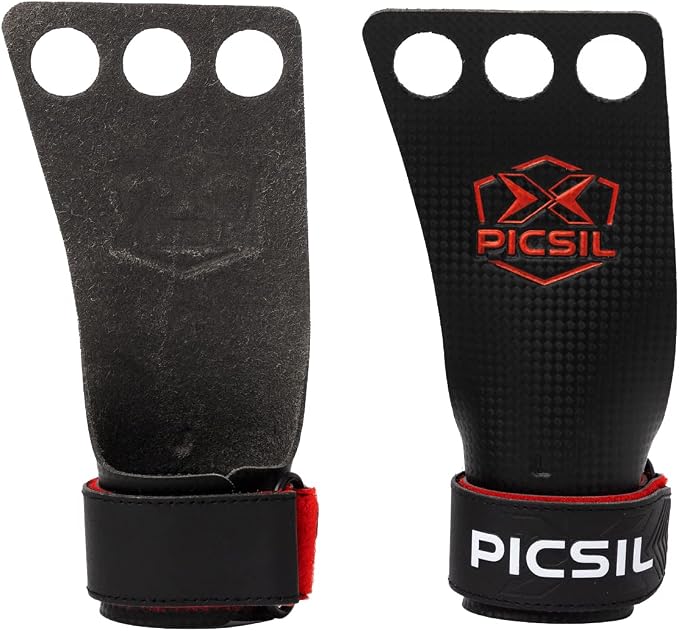 PICSIL - RX Grips | Synthetic Workout & Gymnastics Grips | Ultra-Resistant Carbon Fibre for Cross Training | Helps Prevent Tears & Blisters | Carbon Fibre Material | Use wiht Chalk |