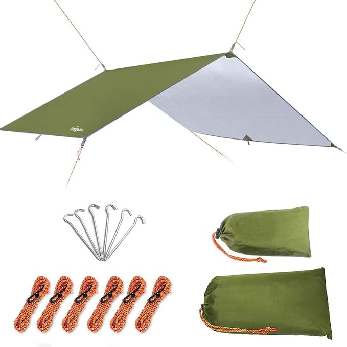 Unigear Hammock Rain Fly, 16.5/14.4/13.1/9.8ft Camping Tarp, UV Protection & Waterproof & Lightweight for Camping, Backpacking and Outdoor Adventure (Green, 9.8 * 13.1ft)