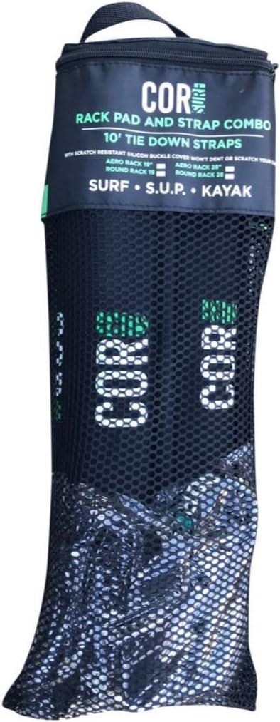 Aero Roof Rack Pads and Premium Scratch Resistant Silicone Buckle Tie Down Straps for Surf, SUP, Kayak and Canoe (28" Wide & 15' Straps) by COR Surf