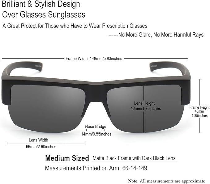 CAXMAN Fit Over Glasses Sunglasses for Men & Women Polarized Lens 100% UV Protection