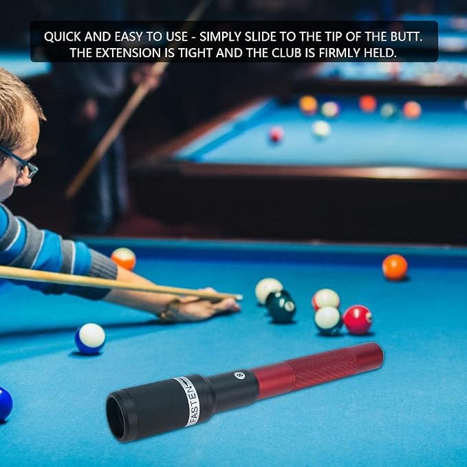 Nine Ball Club Telescopic Pool Extension Accessory – Tight and Firm Hold, Frosted Design, Engineering Synthetic Metal, Lightweight and Strong, Compatible with All Brands (Rose Red)