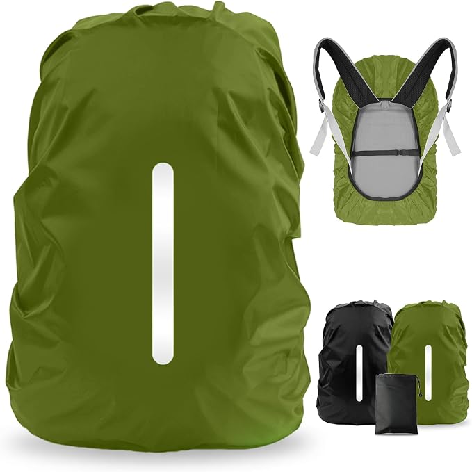 LAMA 2 Pack Waterproof Rain Cover for Backpack, Reflective Rucksack Rain Cover for Anti-Dust/Anti-Theft/Bicycling/Hiking/Camping/Traveling,L Size (for 45L-55L backpack), 1 Pcs Black + 1 Pcs Army Green