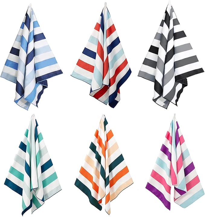 Exclusivo Mezcla 6 Pack Microfiber Quick Dry Beach Towels, Oversized Lightweight Sandfree Pool Towels for Swimming Camping Travel with Bagn (Mixed Color, 35x70 Inches)